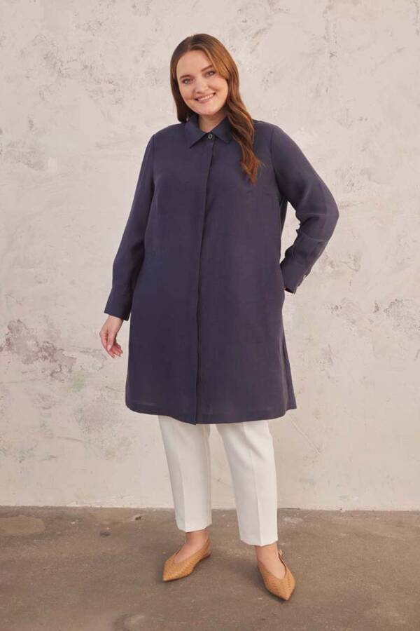 Lacivert Sırtı Anler Detaylı Tunik - 6