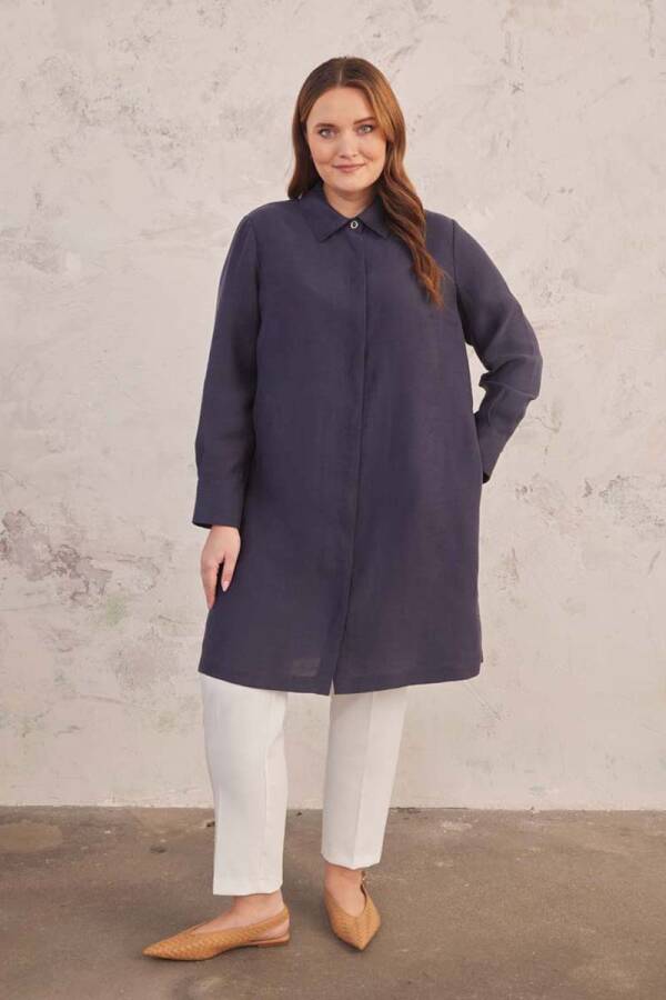 Lacivert Sırtı Anler Detaylı Tunik - 7