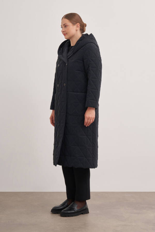 Siyah 10576112 Kapüşonlu,Astarlı Mont - 4