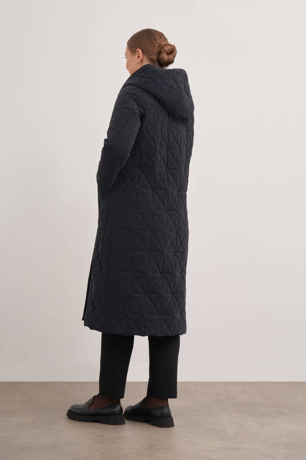 Siyah 10576112 Kapüşonlu,Astarlı Mont - 5