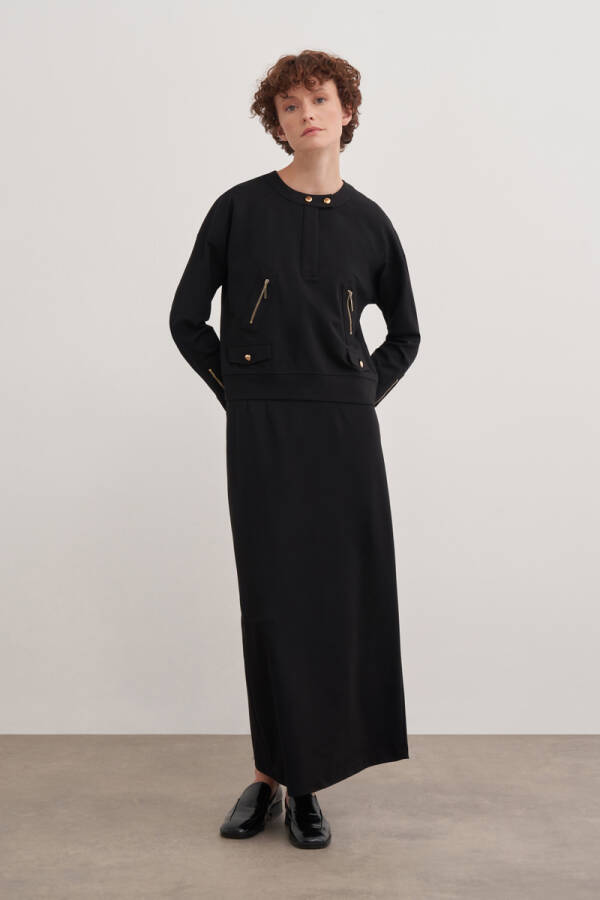 Siyah Örme Kalem Etek - Aker