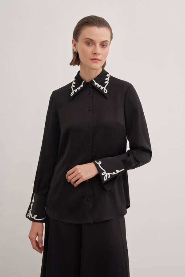 Siyah Gömlek Yaka Tunik - 1