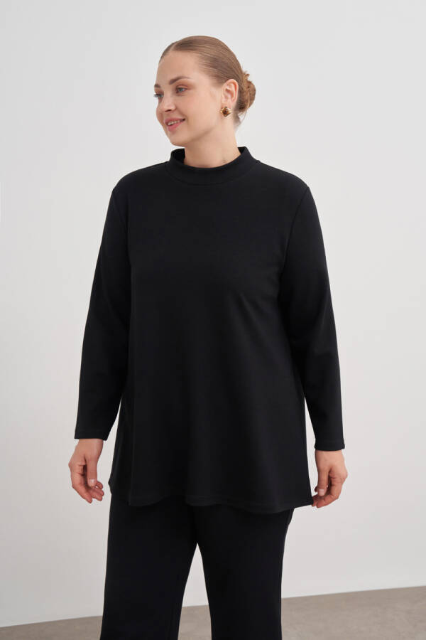 Siyah Dik Yaka Sweatshırt - 4