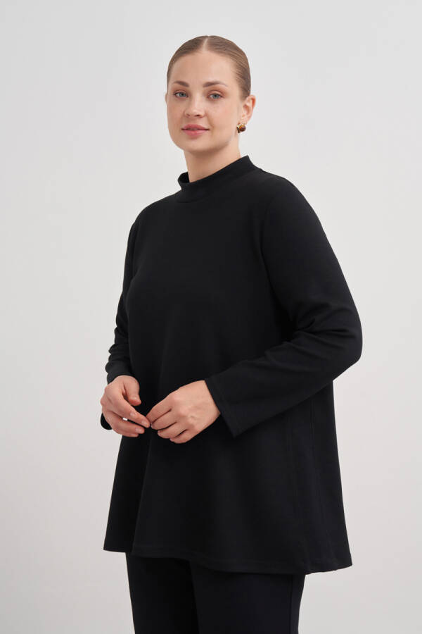 Siyah Dik Yaka Sweatshırt - 5