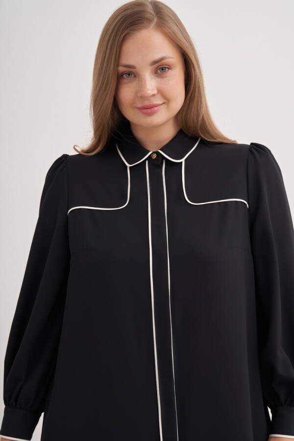 Siyah 15746112 Kontrast Biyeli Tunik - 4