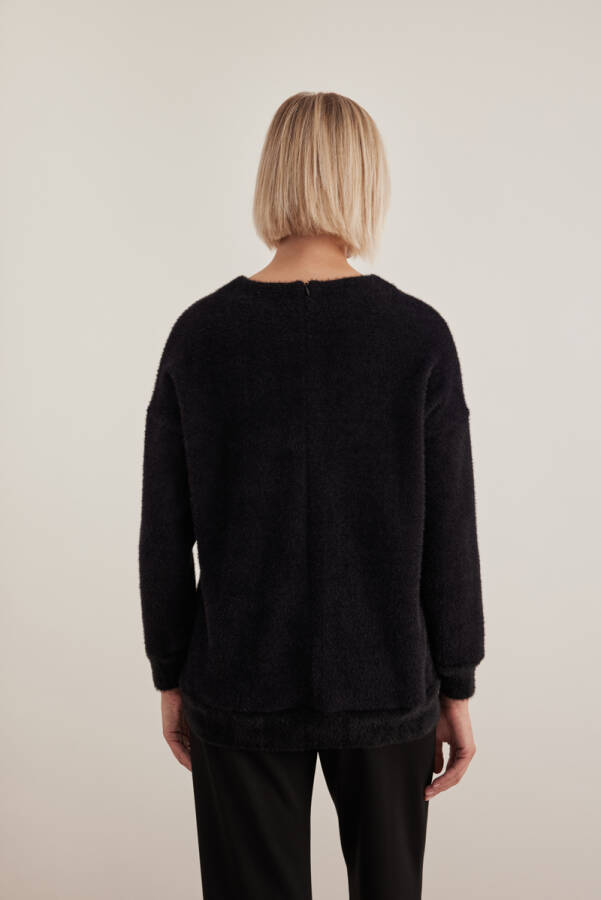 Siyah 15784111 Tüylü Dokulu Örme Tunik - 4