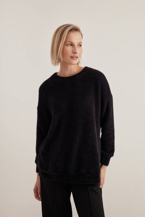 Siyah 15784111 Tüylü Dokulu Örme Tunik - 3