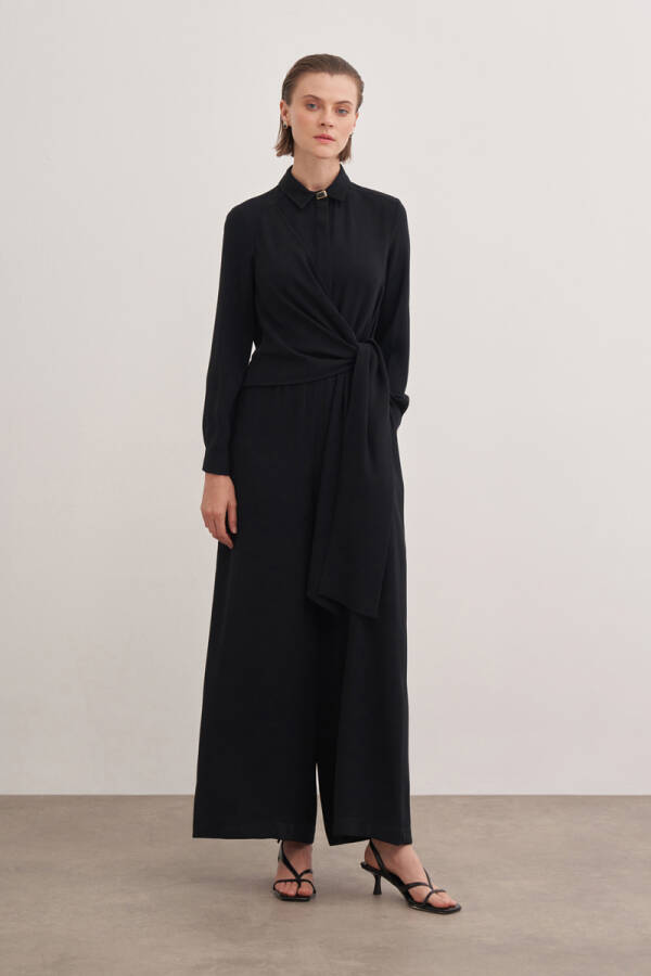 Siyah 20113111 Bağlama Detaylı Tulum - Aker