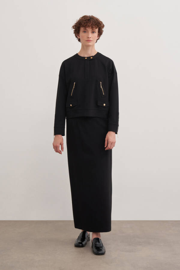 Siyah Fermuar Detaylı Spor Sweat - 4