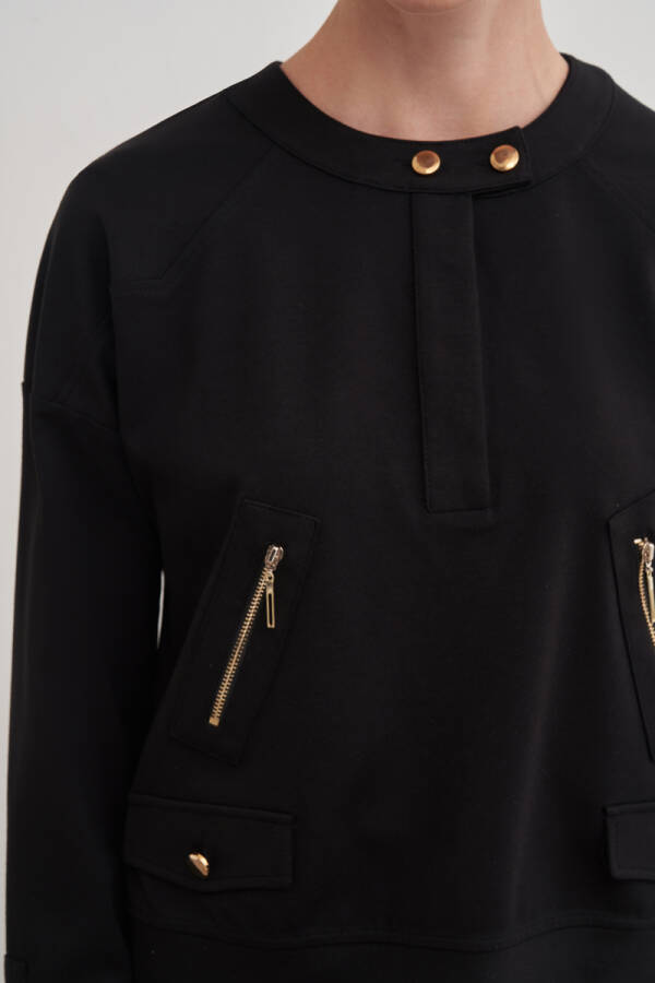 Siyah Fermuar Detaylı Spor Sweat - 5
