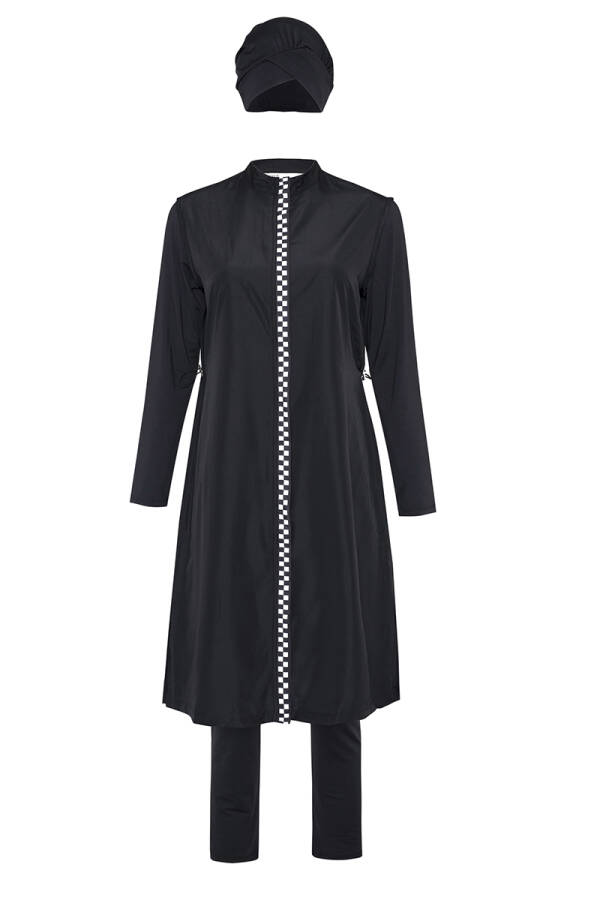Siyah Fermuar Detaylı Tesettür Mayo - 1