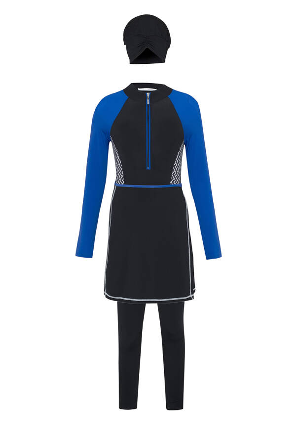 Siyah Pareo Eteği Çıkarılabilir Tesettür Mayo - 1