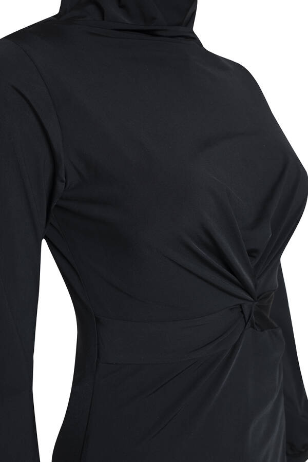 Siyah Beli Büzgü Detaylı Tesettür Mayo - 3