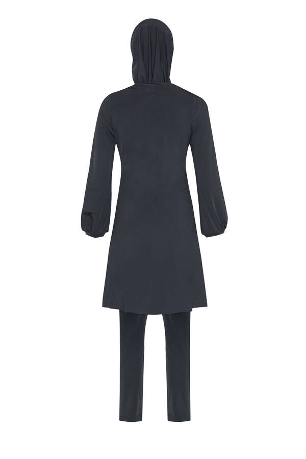 Siyah Beli Büzgü Detaylı Tesettür Mayo - 4