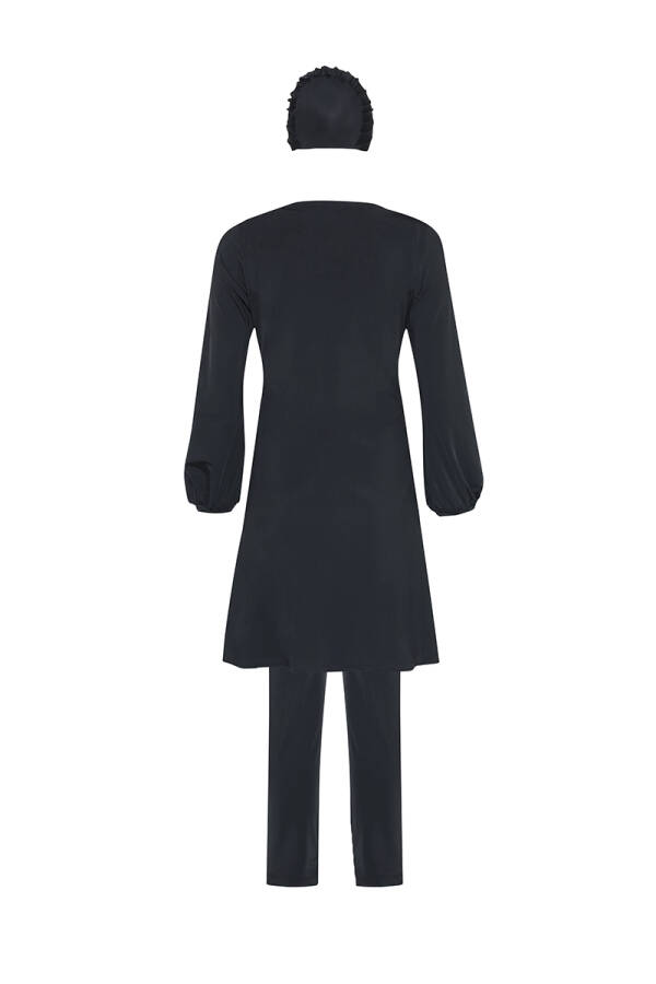 Siyah Beli Büzgü Detaylı Tesettür Mayo - 5