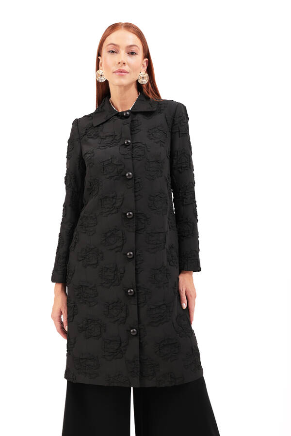 Siyah Çiçek Jakarlı Kap - 1