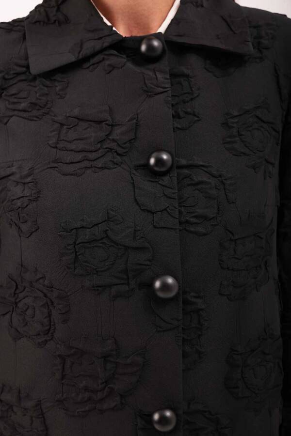 Siyah Çiçek Jakarlı Kap - 2