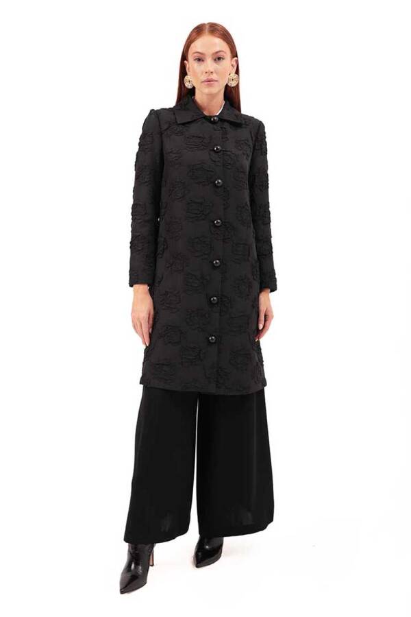 Siyah Çiçek Jakarlı Kap - 3