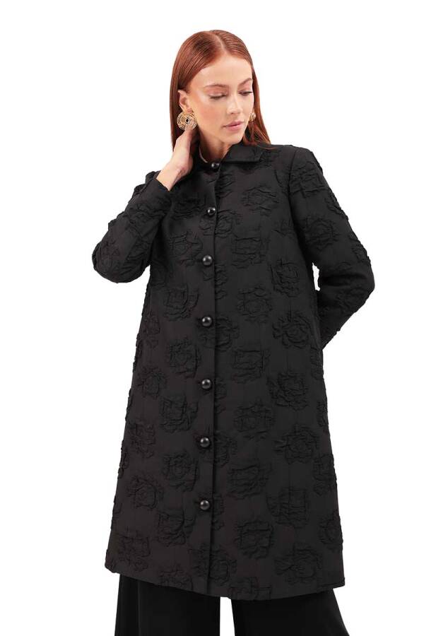 Siyah Çiçek Jakarlı Kap - 4