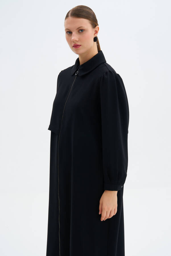 Siyah Fermuarlı Ferace - 4