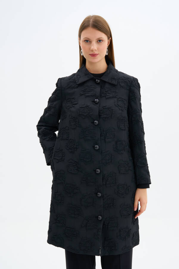 Siyah Çiçek Jakarlı Kap - 2