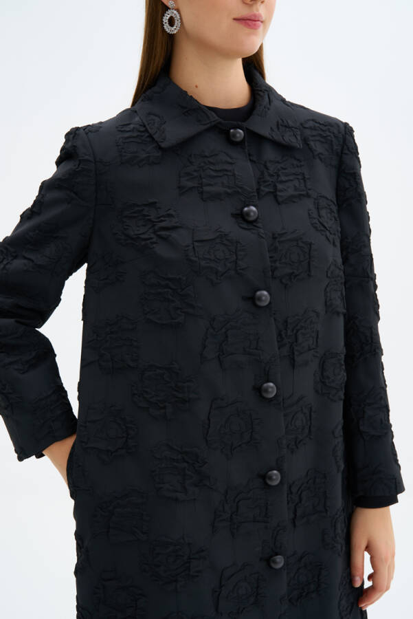 Siyah Çiçek Jakarlı Kap - 5