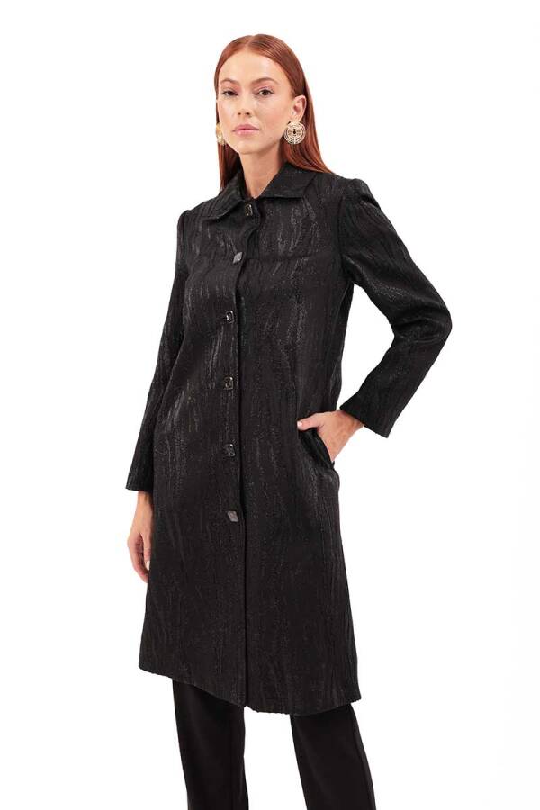 Siyah Jakarlı Kumaş Şık Kap - Aker (1)