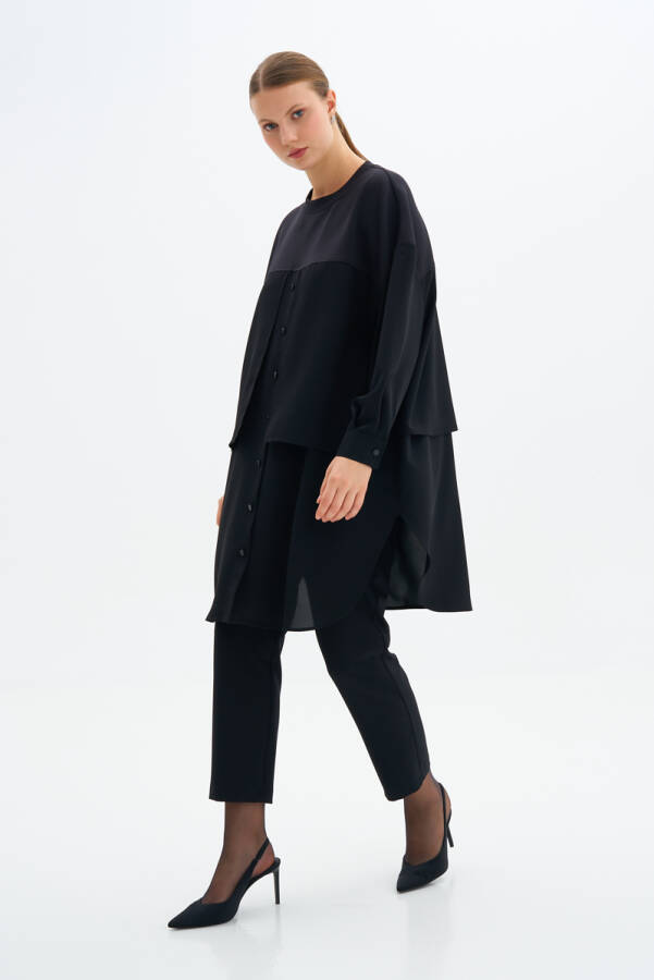 Siyah Örme Detaylı Tunik - 8