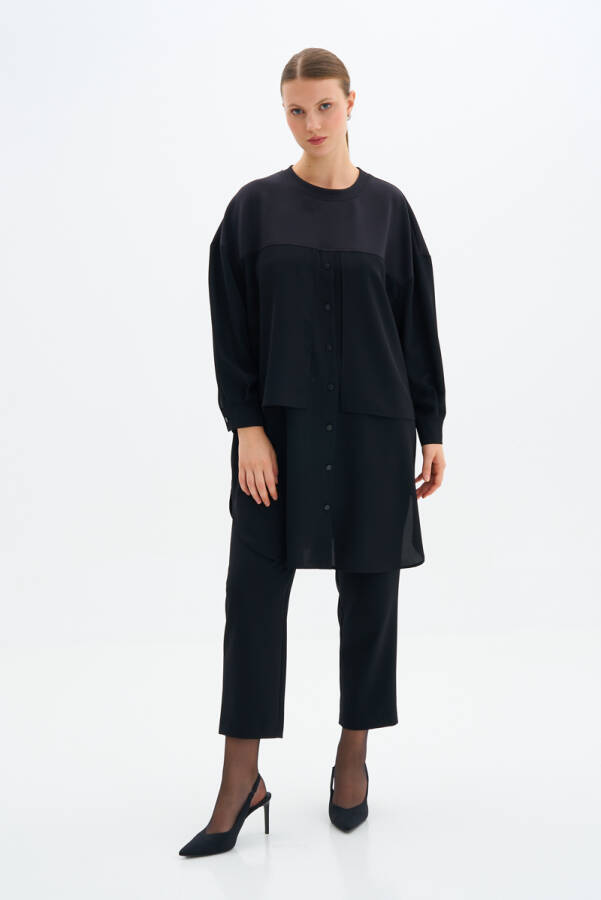 Siyah Örme Detaylı Tunik - 9