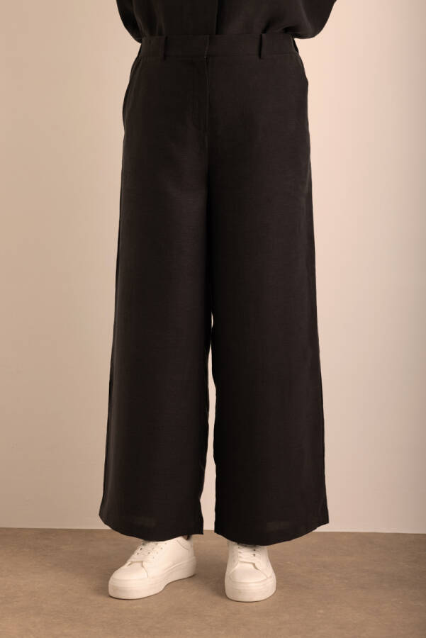Siyah Beli Lastikli Keten Pantolon - 5