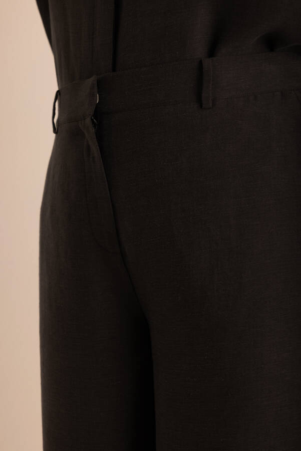 Siyah Beli Lastikli Keten Pantolon - 4