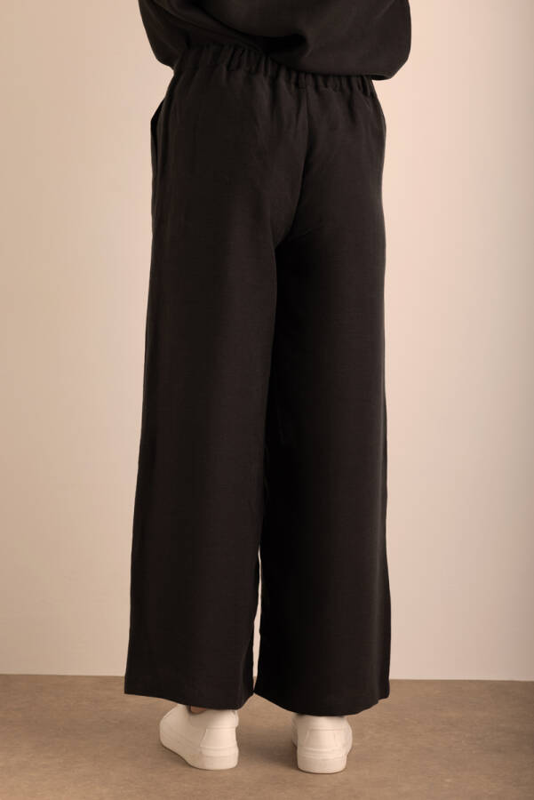 Siyah Beli Lastikli Keten Pantolon - 6