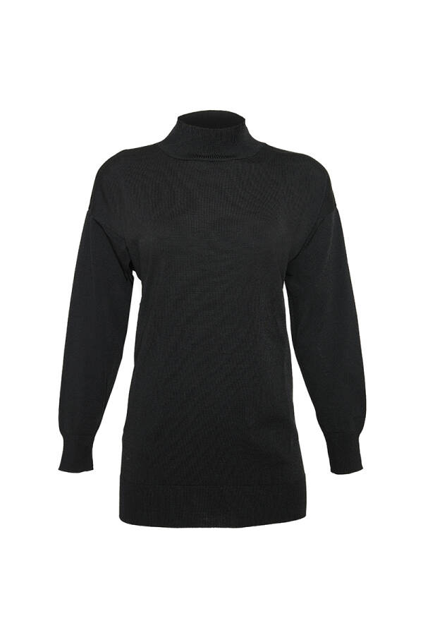 Siyah 3656111 İnce İpli Düz Triko Tunik - Aker
