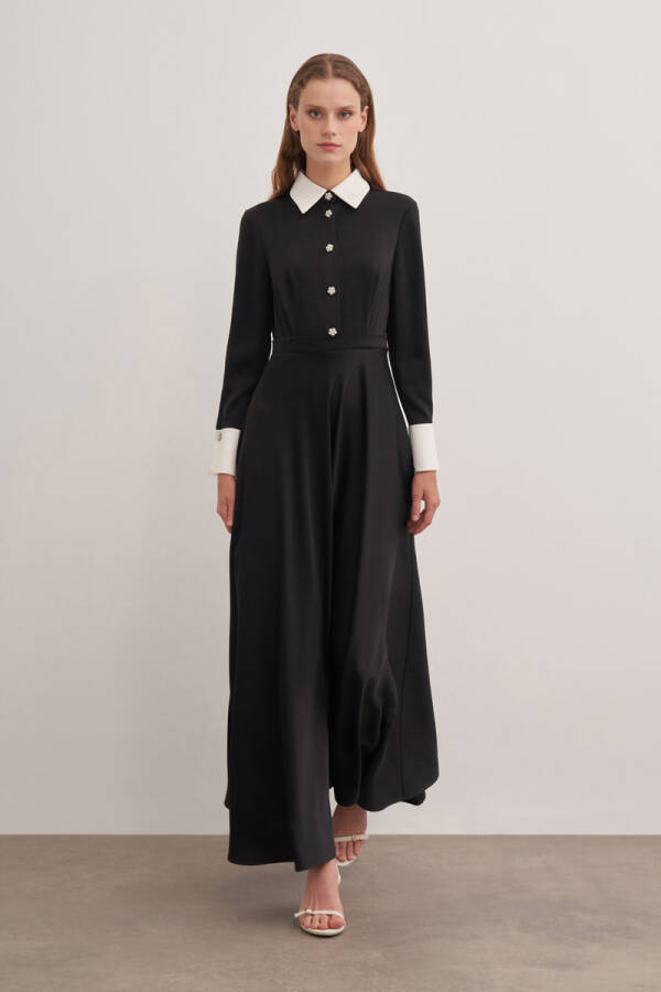 Siyah Garnili Şık Elbise - Aker