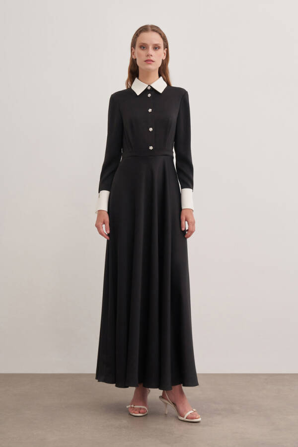 Siyah Garnili Şık Elbise - Aker