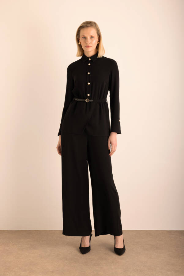 Siyah Seyyar Kemerli Bel Kısmı Anler Parçalı Tulum - 3