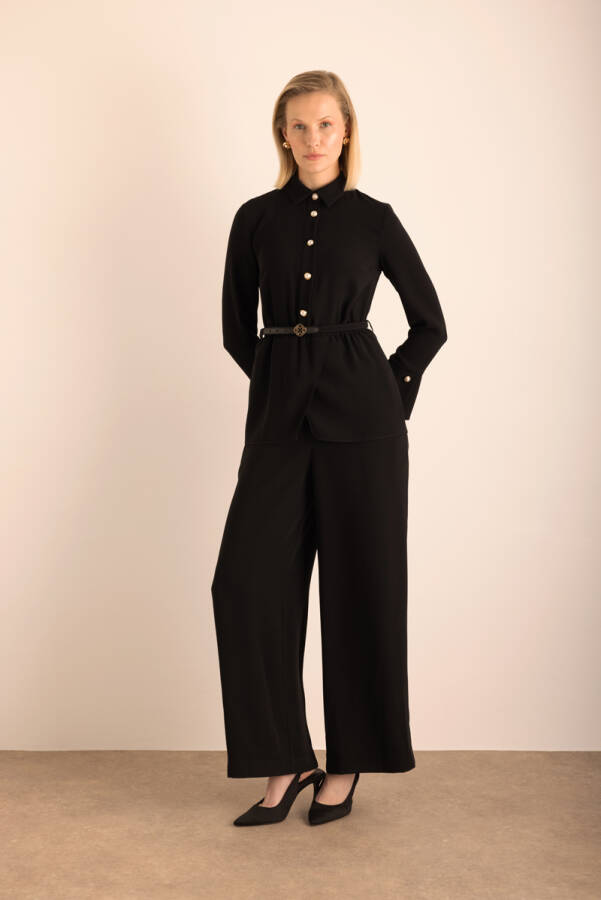 Siyah Seyyar Kemerli Bel Kısmı Anler Parçalı Tulum - 5