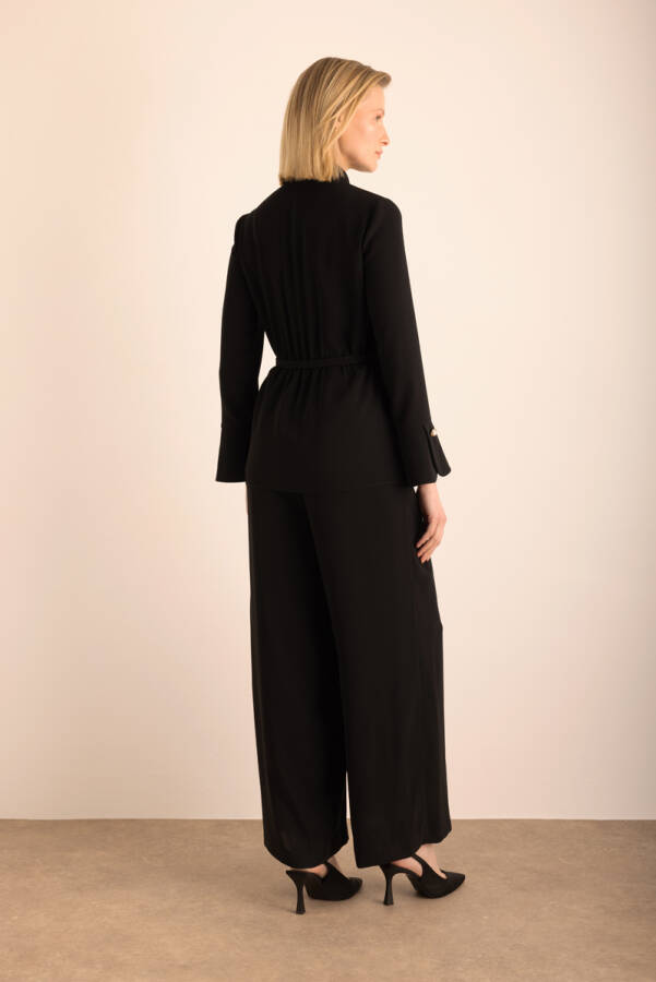 Siyah Seyyar Kemerli Bel Kısmı Anler Parçalı Tulum - 6