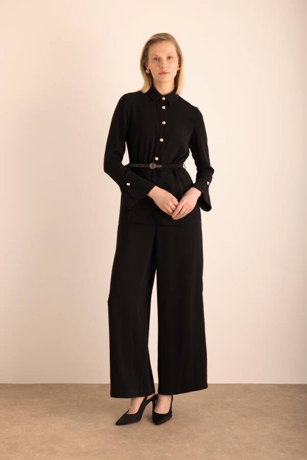 Siyah Seyyar Kemerli Bel Kısmı Anler Parçalı Tulum - Aker (1)