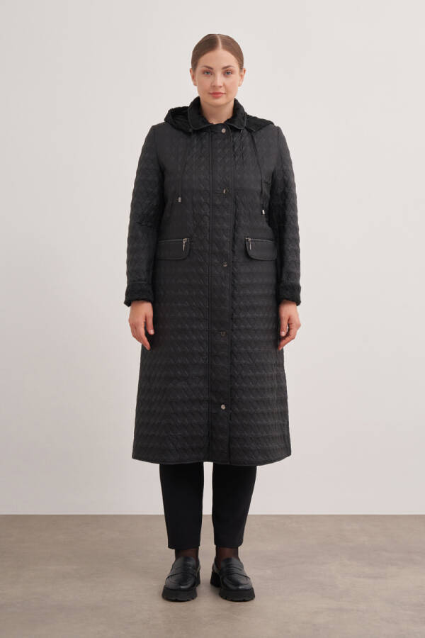 Siyah 5316112 Kapitone Uzun Şişme Mont - Aker