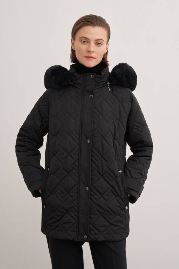 Siyah 5791111 Kapüşonlu Kapitone Mont - Aker