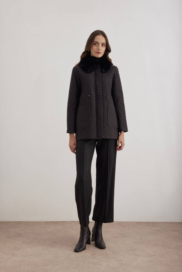 Siyah 5829111 Yaka Detaylı Kapitone Kısa Mont - Aker (1)