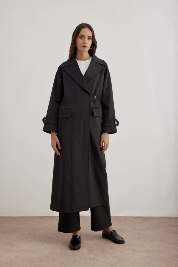 Siyah 7177111 Tek Düğmeli Pardösü - Aker (1)