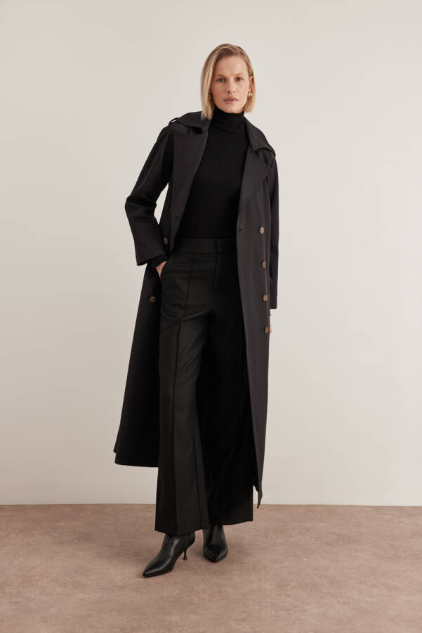 Siyah 7179111 Apolet Detaylı Pardösü - Aker