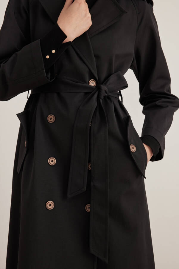 Siyah Apolet Detaylı Pardösü - 4