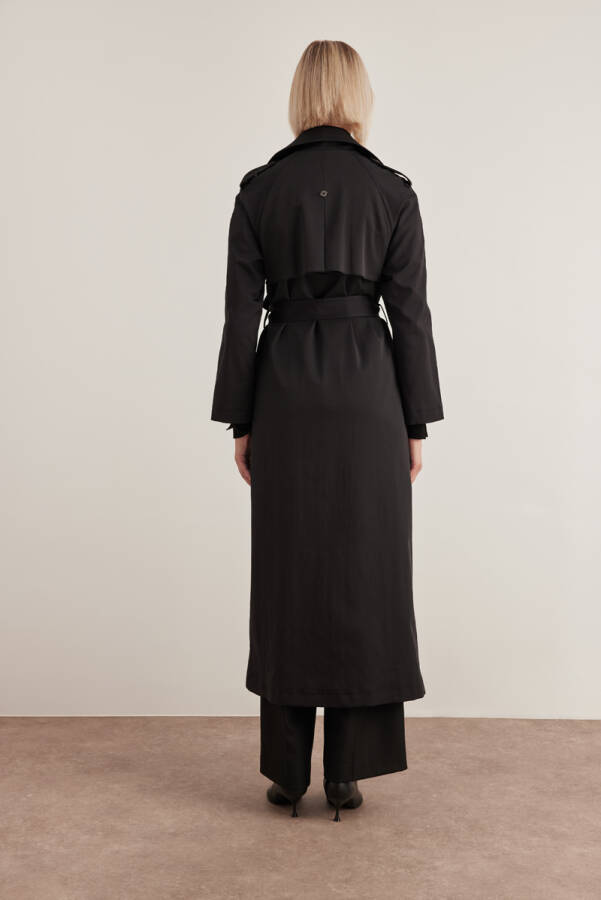 Siyah Apolet Detaylı Pardösü - 6