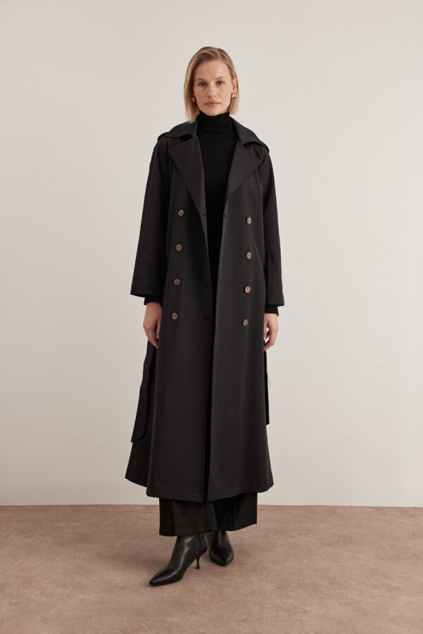 Siyah Apolet Detaylı Pardösü - Aker (1)