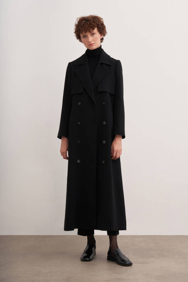 Siyah 7182111 Kruvaze Pardösü - Aker