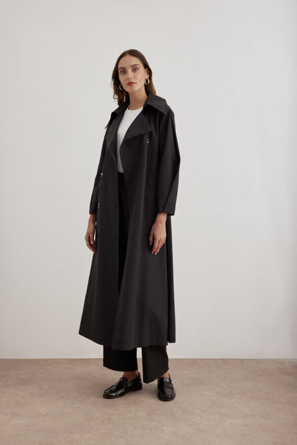 Siyah Kemer Detaylı Pardösü - 4