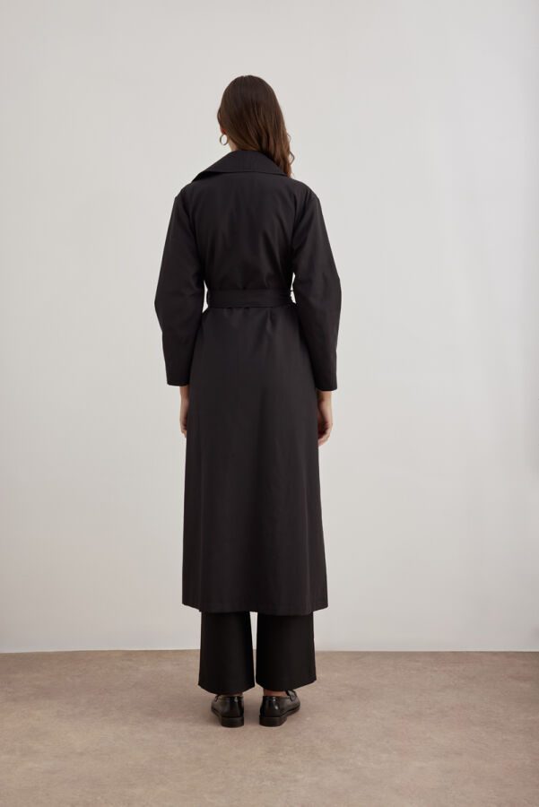 Siyah Kemer Detaylı Pardösü - 6
